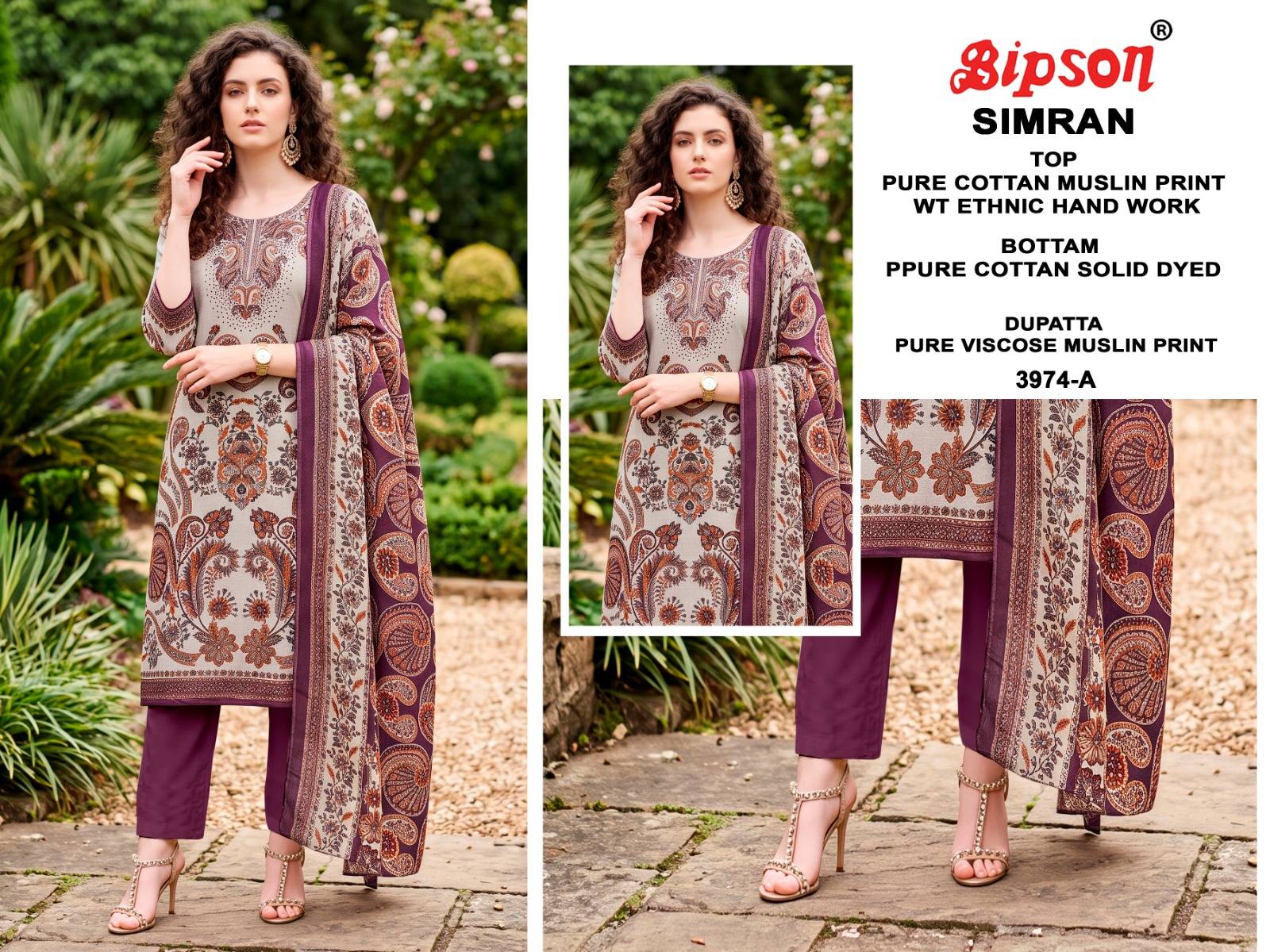 SIMRAN 3974 Series By BIPSON PRINTS Stylish Beautiful Colourful Pure Cotton Muslin Dresses At Wholesale Price